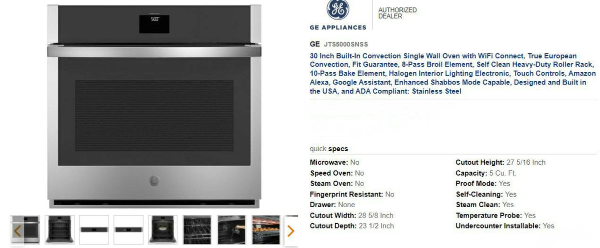 GE® 30" Smart Built-In Self-Clean Convection Single Wall Oven