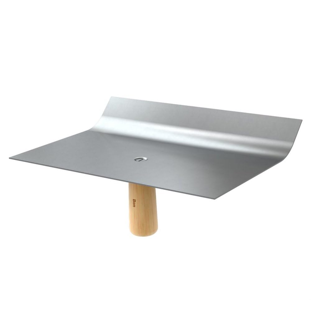 Bon Curved Top Hawk Stainless Steel 12 in. x 8 in. with Wood Handle and Callous Preventer for Smooth Troweling