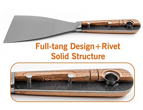 ROLLINGDOG 4PC(1",2",3",4") Putty Knife Scraper Set with Full Tang Ultra Flexible High Tensile Stainless Steel Blade,Perfect for Scraping, Cleaning, Spreading on Drywall Repairs