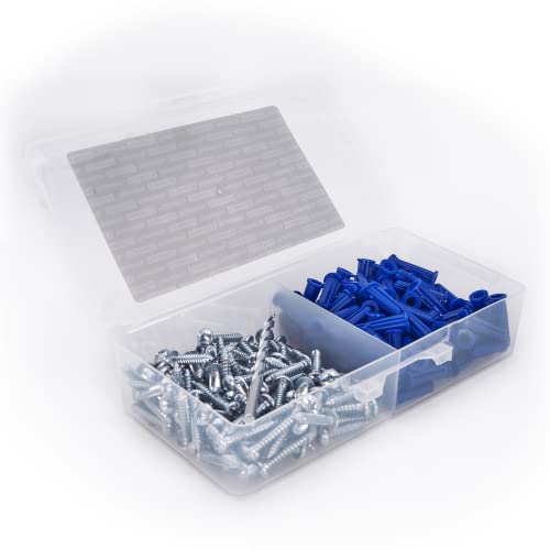 CONFAST® #10-12 Plastic Conical Blue Bantam Drywall Wall Anchor Kit PAK1012, Includes (100) Anchors, (100) Screws and (1) Drill bit (201 Pieces)