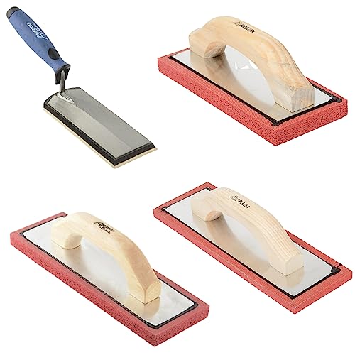 ATE Pro. USA - 4pc Masonry Float Set - Gum Rubber Margin Float with Comfort Grip Handle, Heavy Duty Rubber Sponge, Fine Pad, Coarse Pad, Masonry, Concrete, Drywall, Stucco or Grout