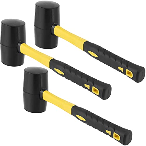 3 PCS 16 OZ Black Rubber Mallet Hammer, Rubber Mallet with Non Slip Handle for Camping, Woodworking and Flooring