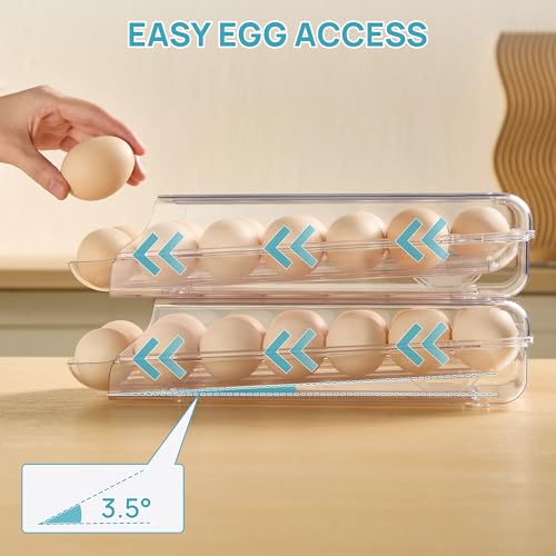 Vtopmart 2 Pack Egg Holder for Fridge, Automatic R