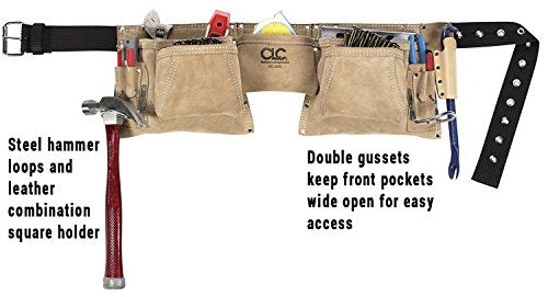 Custom Leathercraft527X Heavy Duty Top Grain Suede Construction Work Apron, 2 Hammer Loops, 12 Pocket,Cream White