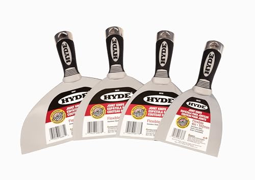 Hyde 4, 5, 6, and 8 Inch Pro Stainless, Flexible, One-Piece, Rust Resistant, Metal Joint Knife with Hammerhead End & Ergonomic Comfort Grip Handle, Versatile in Many Home Improvement Tasks, 06893