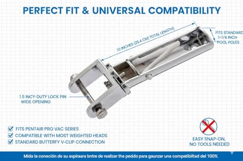 Metal Pool Vacuum Head Replacement Handle with 360° Swivel Pole Attachment