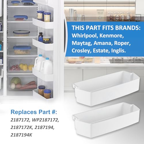 2 Pack 2187172 Refrigerator Door Shelf Bin Compati