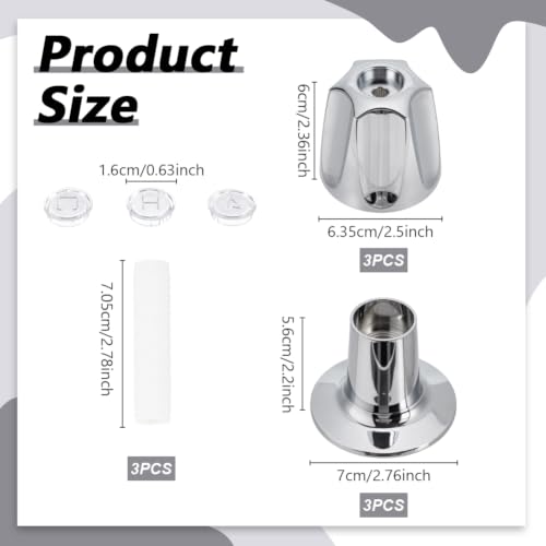 AHANDMAKER 3Pcs Bathtub Shower Knobs Replacement, Universal Faucet Control Handle Hot Cold & Diverter Handle Set Metal Tub Knob Replacements for Easy Bathroom Remodel