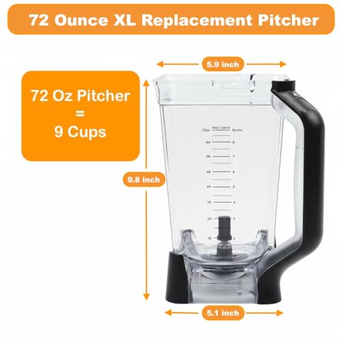 Replacement 72oz XL Pitcher with Lid and 6-Blade Assembly Compatible with Ninja Blender BL660, BL770, BL771, BL773, BL740, BL780