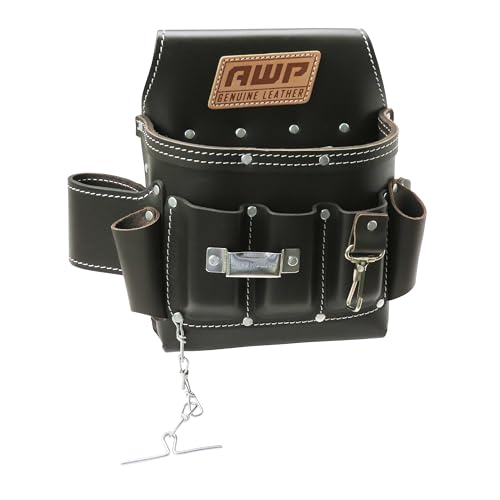 AWP 7 Pocket Electrician Leather Tool Pouch, 1 Work Bag, Brown