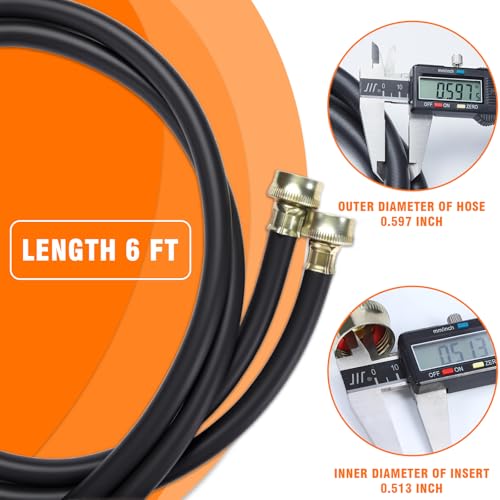 TTFLEX Washing Machine Hoses 6FT Rubber, 3/4" Hot 