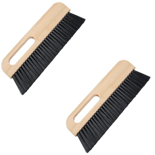 2Pcs Large Concrete Brush, 11.8 inch Long Thick Horsehair Cleaning Brush Tool, Masonry Concrete Broom Hand Brush, dust Removal Brush, Soft Black Horsehair Fiber, with Comfortable Wooden Handle