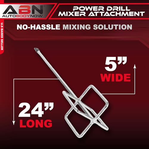 ABN Mortar and Paint Mixer Drill Attachment, 24 Inch Box Paddle with 5 Inch Head for 1 to 5 Gallon Buckets, Chrome Plated Stirrer for Thinset, Grout and Cement