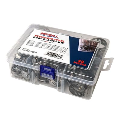 Merrill MFG Hose Clamp Assortment Kit- 49 Pieces Stainless Steel Hose Clamp Adjustable, Worm Gear Metal Fuel Line Clamp for Plumbing, Automotive And Mechanical Applications
