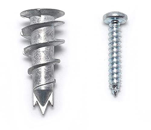 CONFAST Zinc Self-Drilling Metal Drywall Anchors Kit with Screws, 200 Pieces (100 Anchors + 100 Pcs 1" Screws), #8 Wall Anchors for Drywall, Sheetrock, and Hollow-Wall Installation