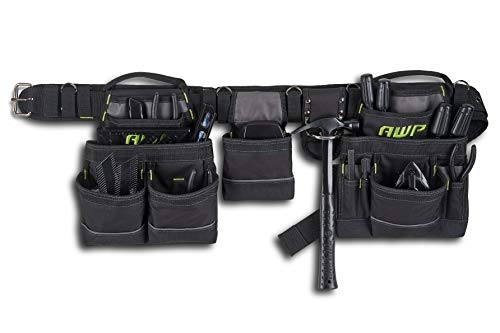 AWP Carpenter Tool Rig, Tool Belt Up to 50in, 1 Pack, Black