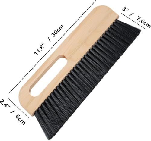 2Pcs Large Concrete Brush, 11.8 inch Long Thick Horsehair Cleaning Brush Tool, Masonry Concrete Broom Hand Brush, dust Removal Brush, Soft Black Horsehair Fiber, with Comfortable Wooden Handle