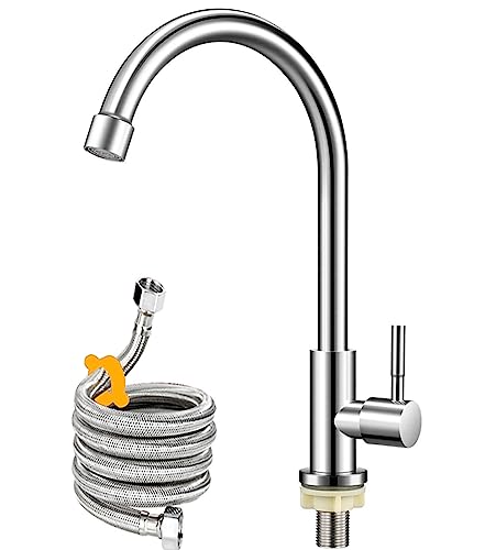 Brushed Nickel Cold Water Only Faucet SUS304 Stainless Steel Single Handle Single Hole Cold Water Sink Faucet for Kitchen,Outdoor