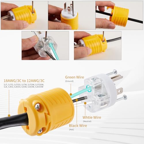 Suplevel Extension Cord Male Ends 10 Pack, NEMA 5-15P Replacement Plug