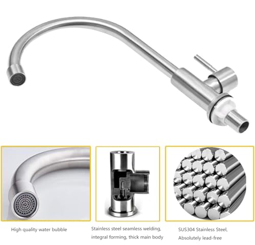 Brushed Nickel Cold Water Only Faucet SUS304 Stainless Steel Single Handle Single Hole Cold Water Sink Faucet for Kitchen,Outdoor