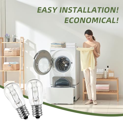 2 Pack E12 Dryer Drum Light Bulb Replacement WE05X20431, 10W, 120V