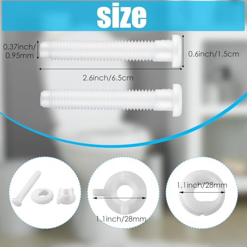 Jetec 2 Pack Toilet Seat Screws Kit, Plastic Bolts Nuts & Washers