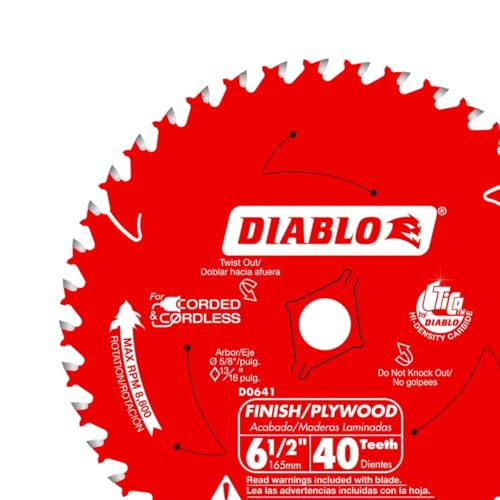 Diablo Finish Trim Saw Blade - 6-1/2" Dia, 40-Teeth, 5/8" Arbor