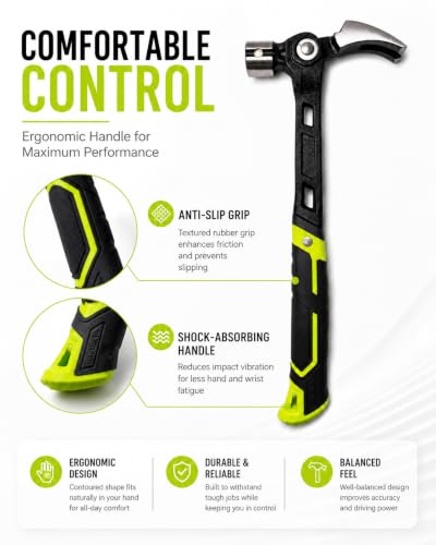 Adjustable Claw Hammer with 4-Position Nail Puller and Magnetic Starter