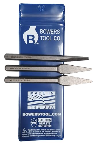 Bowers Tool Co. 3pc 5/32 Diamond 1/4in Cape and Round Chisel Set w Pouch MADE IN USA