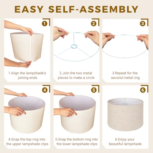 KOORLE Beige Large Drum Lamp Shade for Floor Lamp, 16" Top x 16" Bottom x 11" High, Natural Linen Replacement Lampshade, Table Lamp & Bedside Lamp, 1.65" Spider Fitter, Easy to Assemble