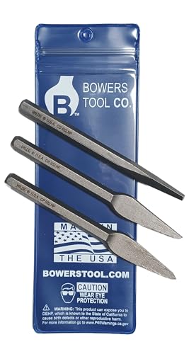 Bowers Tool Co. 3pc 5/32 Diamond 1/4in Cape and Round Chisel Set w Pouch MADE IN USA
