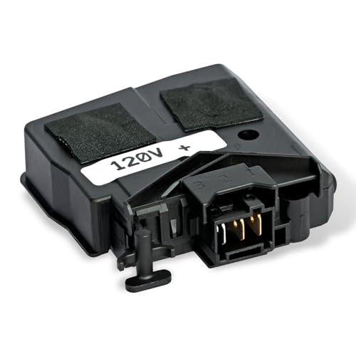 Samsung washer switch door lock assembly with part number DC34-00026B, displaying the black plastic casing and the two-prong power plug.