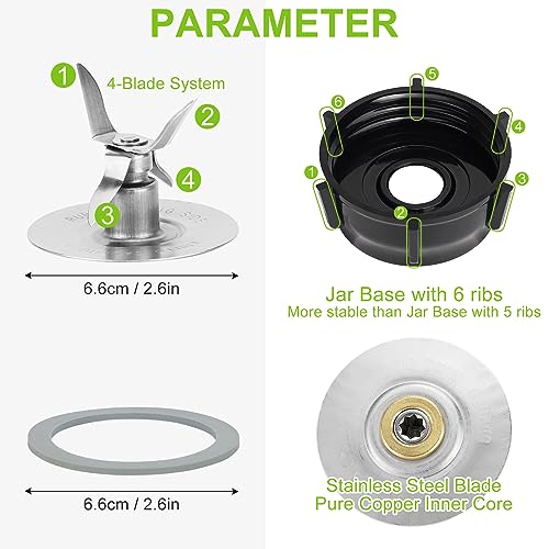 Ice Blade & ABS Base with 2 O-Ring Gaskets, Compatible with Oster Blender
