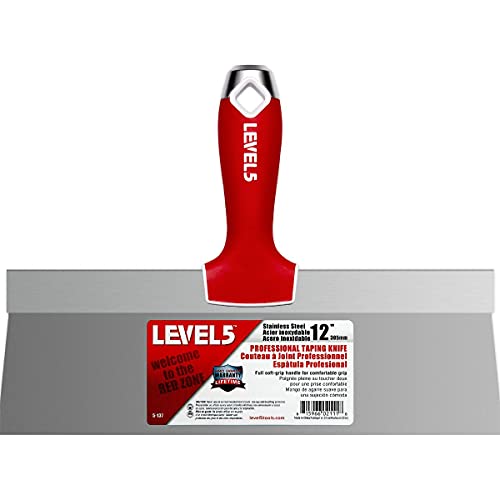 12" Soft-Grip Stainless Steel Taping Knife - LEVEL5, Pro-Grade, Metal Hammer End, 5-137