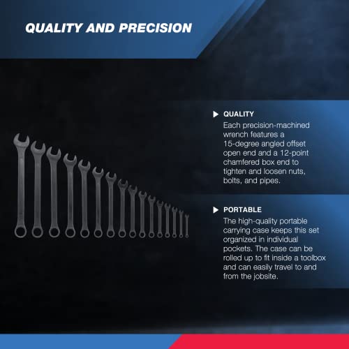 Neiko 03574A Jumbo Combination Wrench Set, 16 Piece, SAE, 1/4” to 1-1/4”, Raised Panel Construction