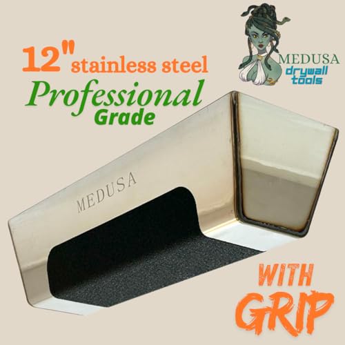 Medusa's Carbon and Blue Steel Drywall Taping Knife set with S.S. 12" Mud Pan And Grip: Classic Style Light Handles with Strong Flexible Blades, Note to Beginners All blades will Rust, watch video