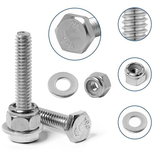 Stainless Steel 1/4-20 Hex Bolt Assorted with Nylon Insert Lock Nut Washer