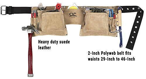 Custom Leathercraft527X Heavy Duty Top Grain Suede Construction Work Apron, 2 Hammer Loops, 12 Pocket,Cream White