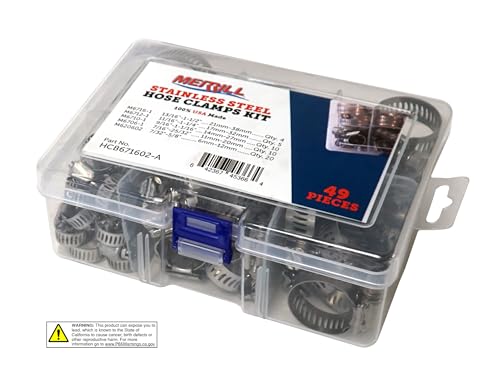 Merrill MFG Hose Clamp Assortment Kit- 49 Pieces Stainless Steel Hose Clamp Adjustable, Worm Gear Metal Fuel Line Clamp for Plumbing, Automotive And Mechanical Applications