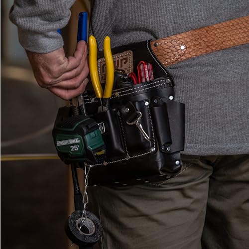 AWP 7 Pocket Electrician Leather Tool Pouch, 1 Work Bag, Brown