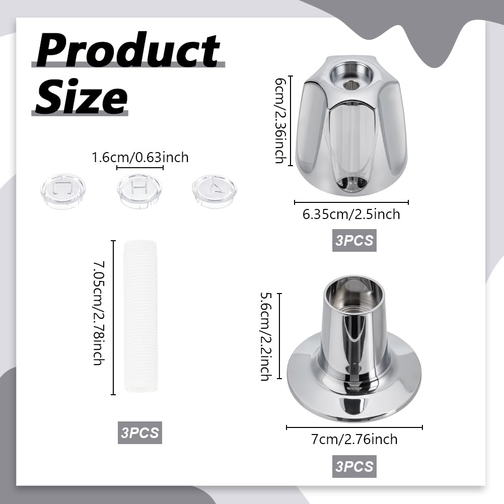 AHANDMAKER 3Pcs Bathtub Shower Knobs Replacement, Universal Faucet Control Handle Hot Cold & Diverter Handle Set Metal Tub Knob Replacements for Easy Bathroom Remodel