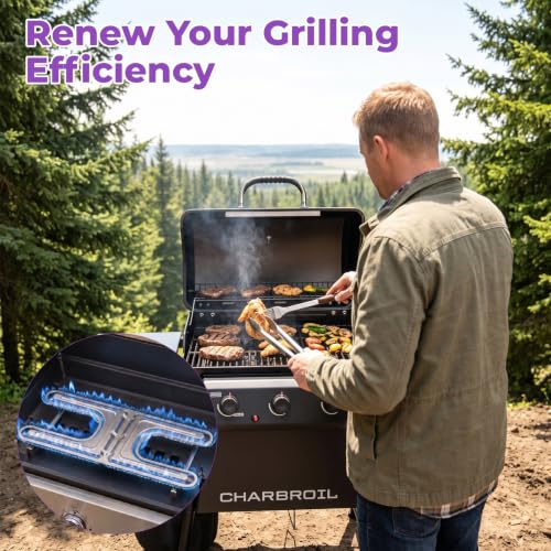 Universal Fit Grill H Burner, 19.5 Inch H Style Gas Grill Replacement Burner, Stainless Steel H Burner Compatible with Char Broil, Thermos, Arkla, Sunbeam, Charmglow, Kenmore, Fiesta, Brinkmann