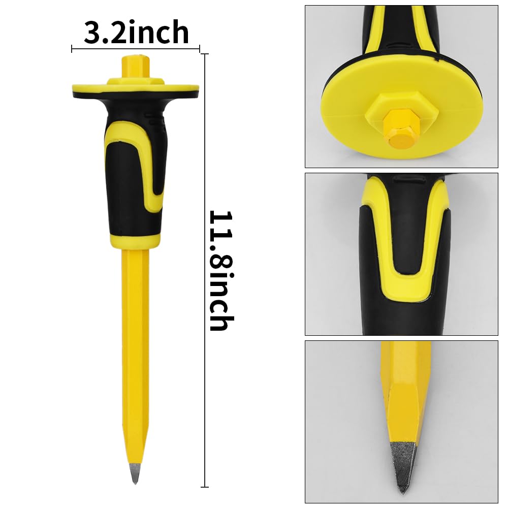 3-Piece Heavy-Duty Chisel Set with Hand Protection, Concrete and Mortar Stone Chisels, Used for Demolition, Carving, De-scaling, Breaking, Hunting, and Crushing. (CA3)