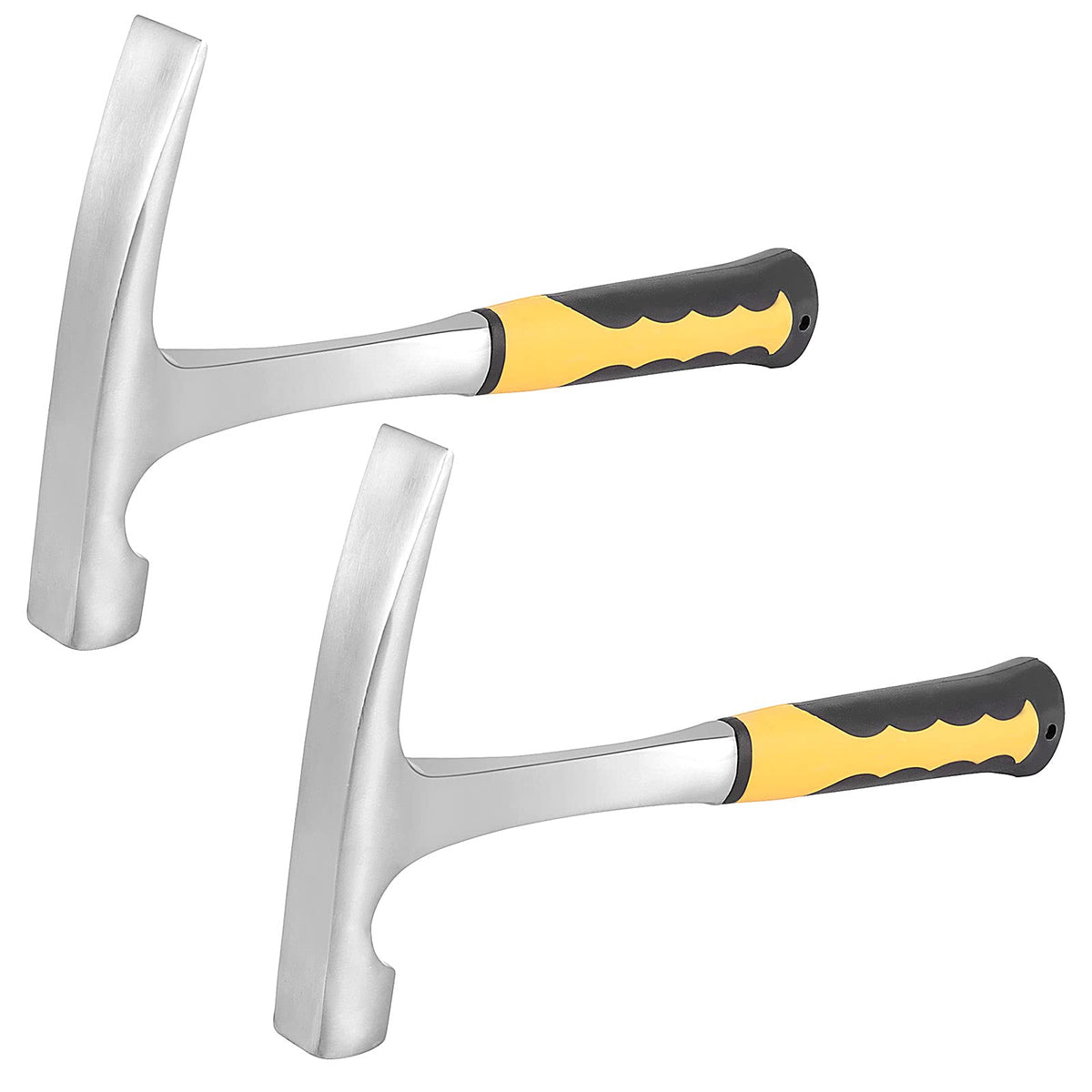 ZEONHEI 2 PCS 32 OZ 11.9 Inch Rock Pick Hammer, High Carbon Steel Brick Hammer with Non-Slip Shock Absorbing Grip, Polished Flat Head Geology Hammer for Mining
