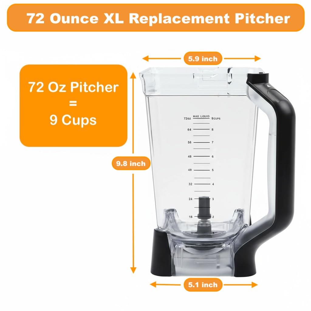 Replacement 72oz XL Pitcher with Lid and 6-Blade Assembly Compatible with Ninja Blender BL660, BL770, BL771, BL773, BL740, BL780