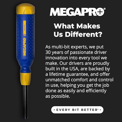 MEGAPRO® 15-in-1 Original Multi-bit Screwdriver, Home DIY & Repair, Construction, Tradeswork, 14 Industrial-grade bit tips, 1/4" Hex Drive in shaft (The Original)