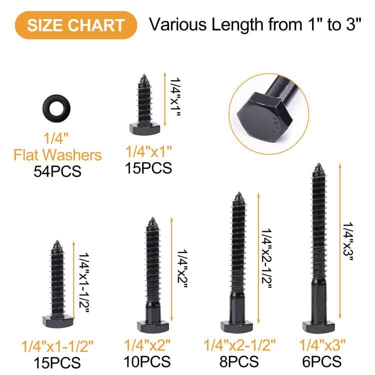 VIGRUE 108PCS Hex Lag Bolts Heavy Duty Wood Screws Assortment Kit