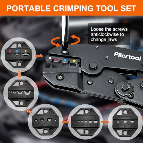 Pliertool Crimping Tool Set 6Pcs, Ratcheting Wire Crimper