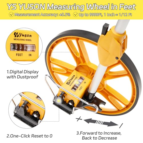 YS YUSON 12 Inch Rolling Measuring Wheel in Feet, Digital Measuring Wheel for Construction, Outdoor, Wheel Measurement Roller with Tape Measure and Canvas Carrying Bag, One Key to Reset, Up to 9999Ft