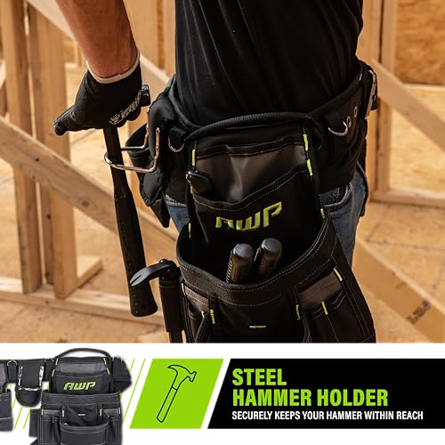 AWP Carpenter Tool Rig, Tool Belt Up to 50in, 1 Pack, Black